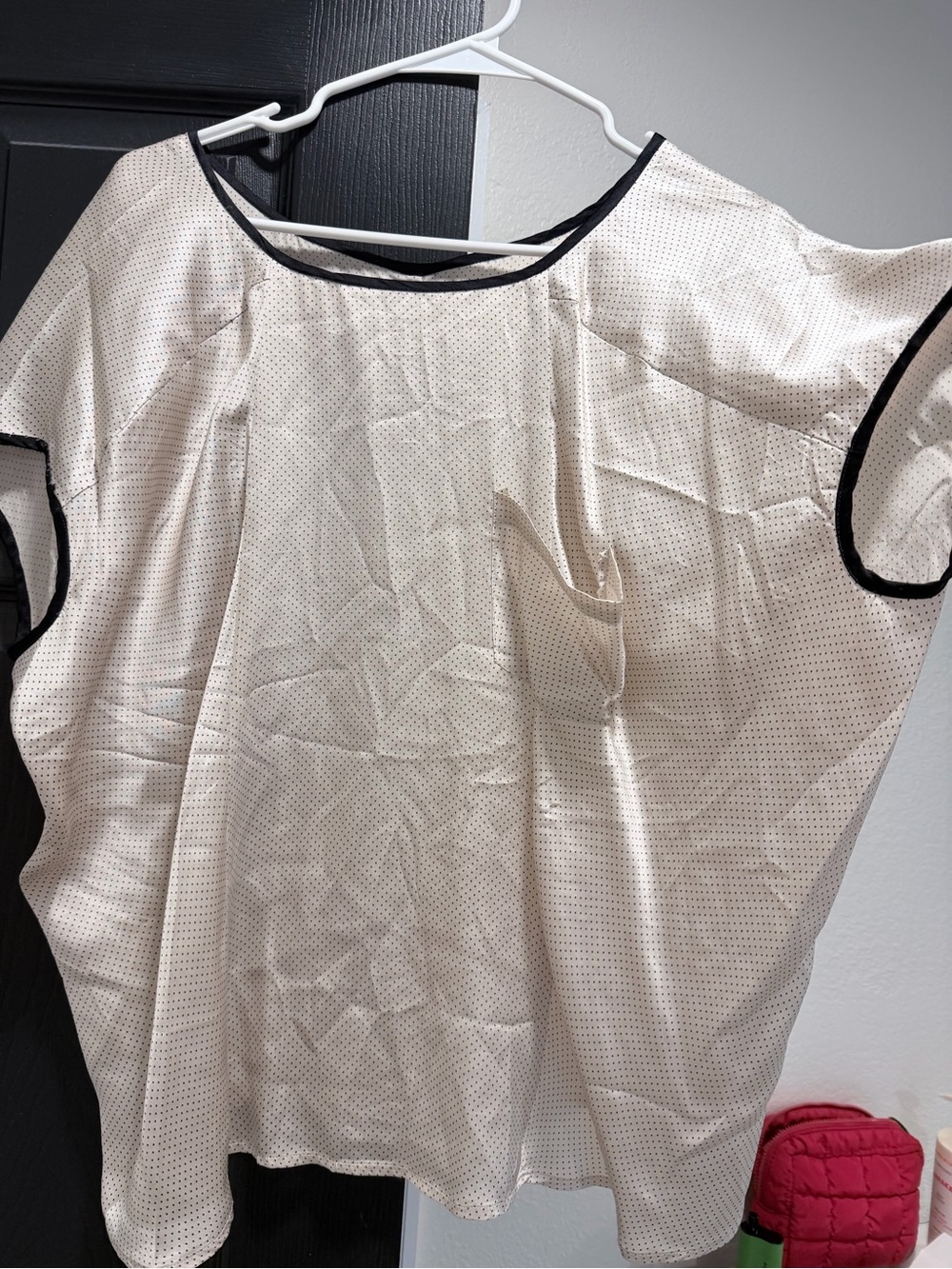 Women's quiksikver Cream Dot-Print Blouse with Black Trim